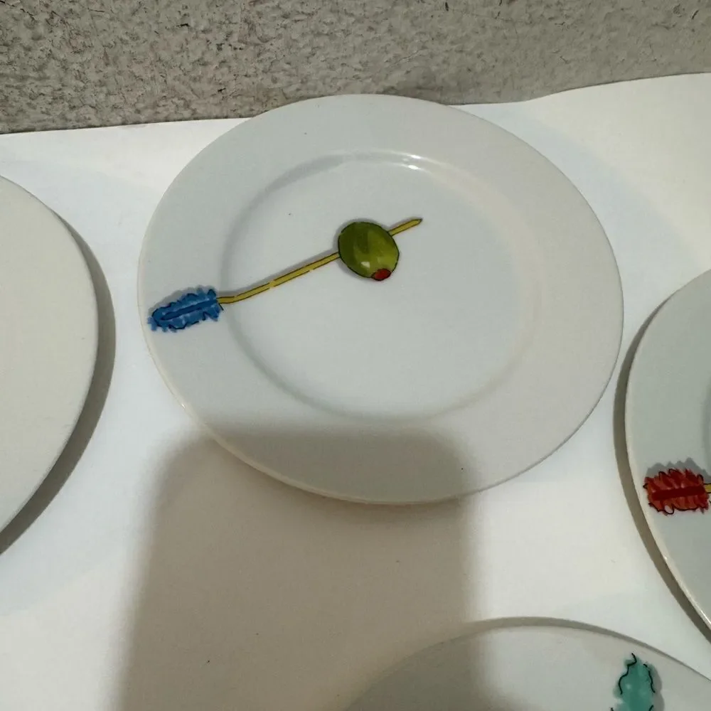 5 Crate & Barrel Nancy Green Porcelain Tidbits Appetizer Canape Plates NWOT